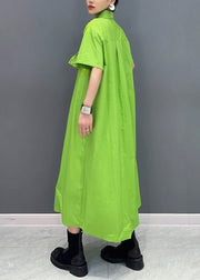 Vogue Green Peter Pan Collar Patchwork Button Maxi Dress Summer