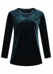 Vogue Green Tulle Patchwork Silk Velour Shirt Tops Long Sleeve