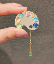 Vogue Rainbow Alloy Cat Eye Tassel Drawing Board Brooches