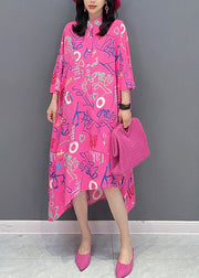 Vogue Red Asymmetrical Graphic Print Button Maxi Shirts Dress Long Sleeve