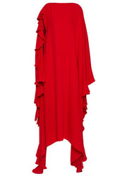 Vogue Red Ssymmetrical Ruffled Patchwork Chiffon Long Dresses Summer