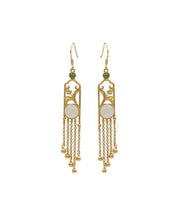 Vogue White Tassel Gold Plated Inlaid Hetian Jade Drop Earringss