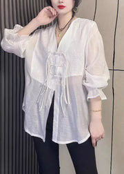 White Button Chiffon Top Long Sleeve Fall