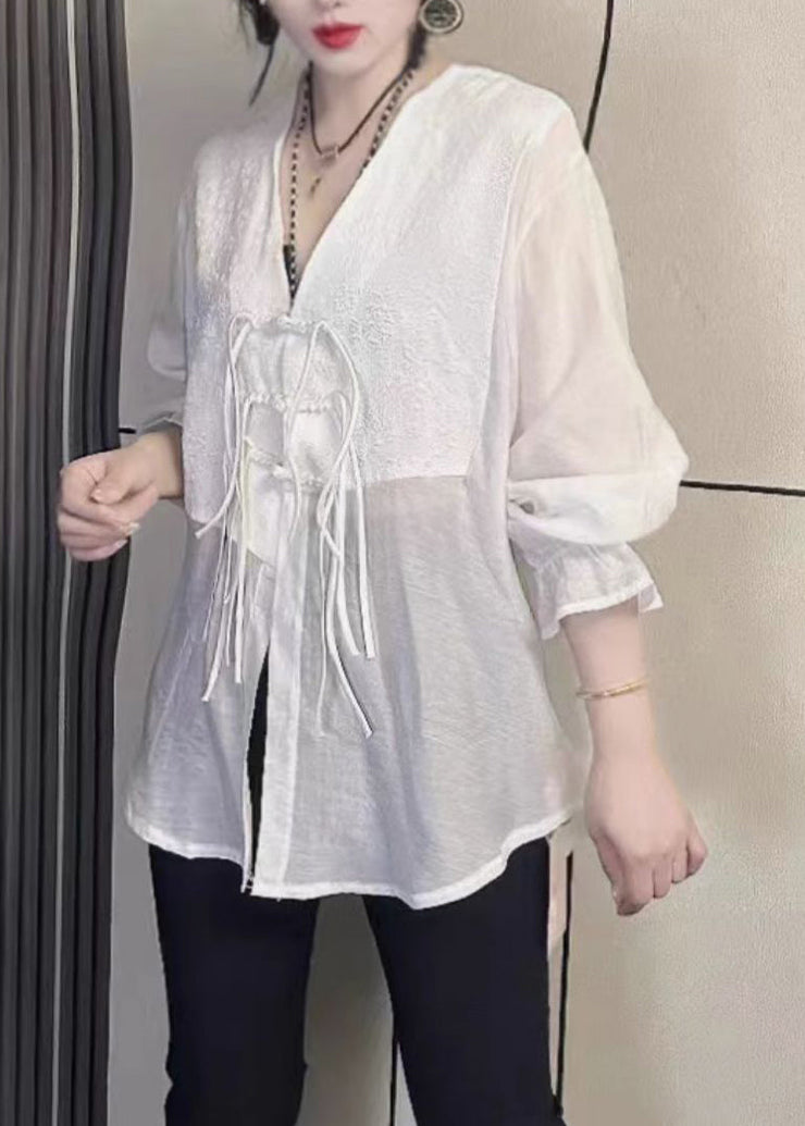 White Button Chiffon Top Long Sleeve Fall