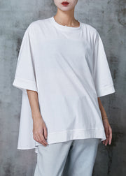 White Cotton Pullover Sweatshirt Oversized Half Sleeve