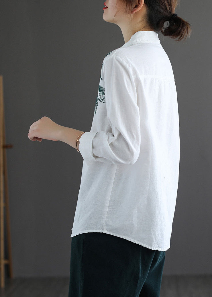 White Cotton Shirt Top Embroideried Oversized Long Sleeve