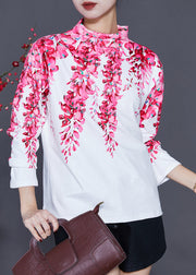 White Cotton Shirt Turtle Neck Floral Print Spring