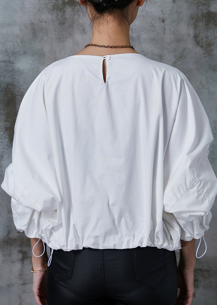 White Cotton Sweatshirts Top Oversized Drawstring Spring