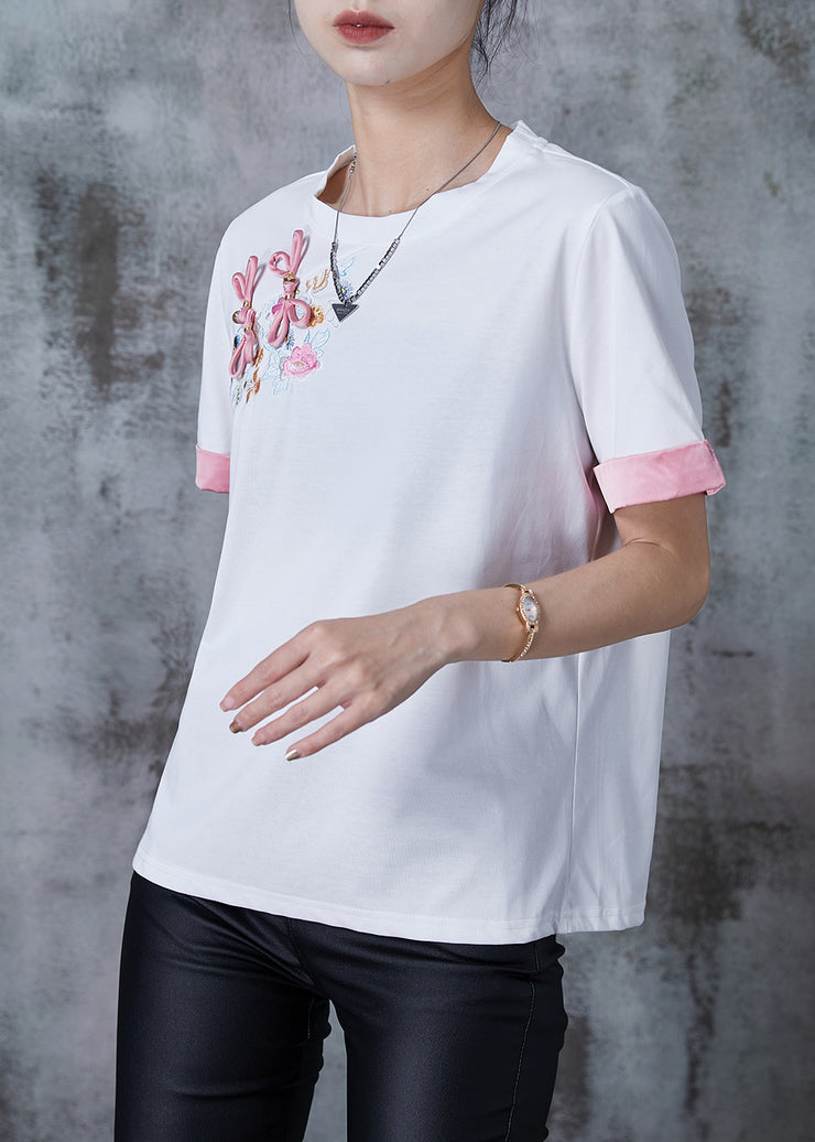 White Cotton Tank Tops Embroideried Chinese Button Summer