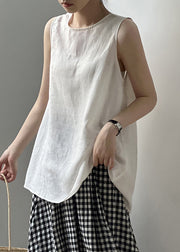 White Cozy Solid Cotton Top O Neck Summer