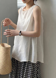 White Cozy Solid Cotton Top O Neck Summer