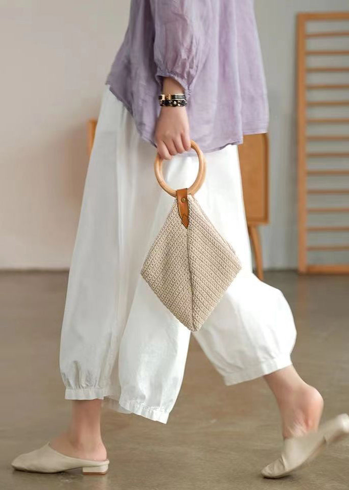 White Elastic Waist Cotton Crop Wide Leg Pants