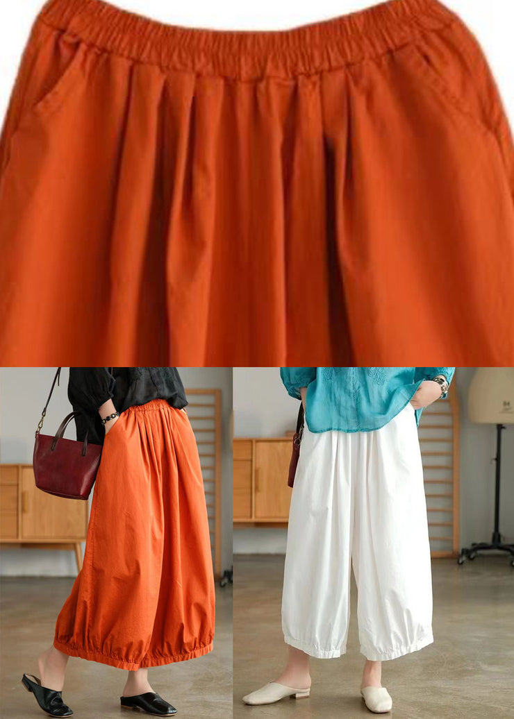 White Elastic Waist Cotton Crop Wide Leg Pants