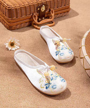 White Embroideried Splicing Flat Slippers Shoes Women