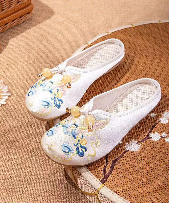 White Embroideried Splicing Flat Slippers Shoes Women