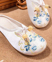 White Embroideried Splicing Flat Slippers Shoes Women