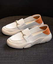 White Faux Leather Casual Comfy Splicing Penny Loafers Women