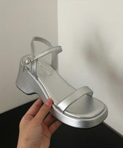 White Hollow Out Platform Sandals Peep Toe Buckle Strap