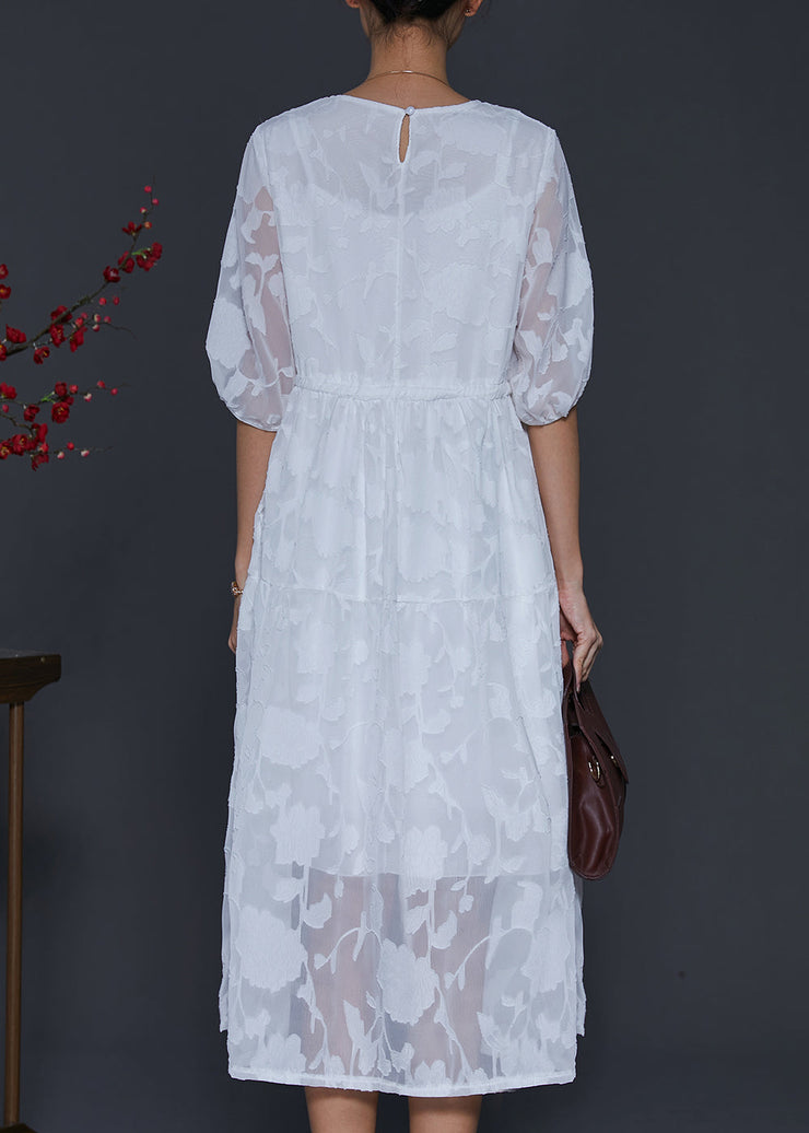 White Jacquard Chiffon Holiday Dress Draping Summer