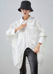 White Oversized Cotton Blouse Top Asymmetrical Fall