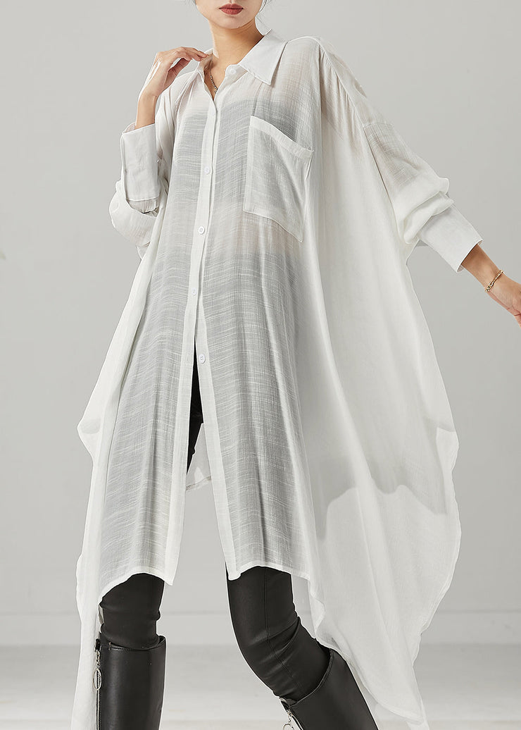 White Oversized Cotton Shirts Asymmetrical Spring