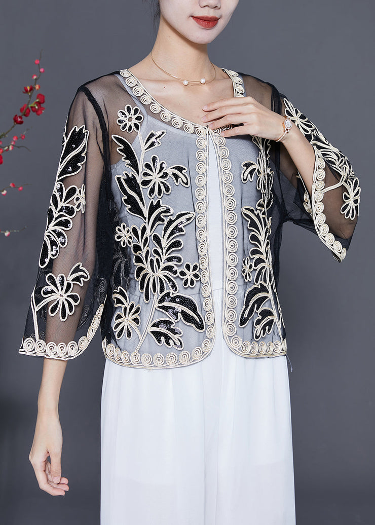 White Oversized Tulle Cardigans Embroideried Sequins Summer