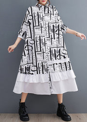 White Patchwork Cotton Dresses Ruffled Print Fall