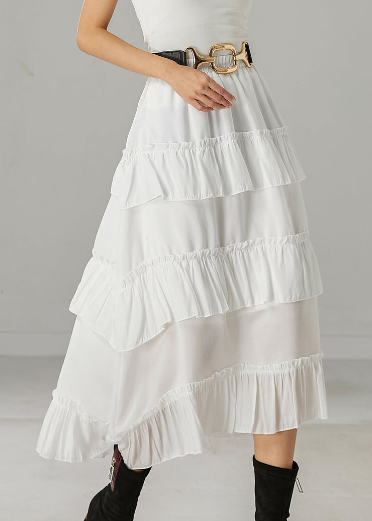 White Patchwork Cotton Skirts Layered Ruffled Spring