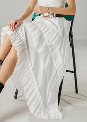 White Patchwork Cotton Skirts Layered Ruffled Spring