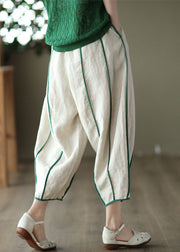 Print1 Patchwork Linen Harem Pants Pockets Striped Summer