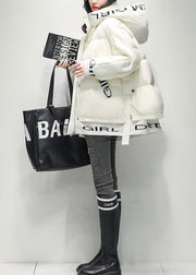 White Patchwork Loose Duck Down Down Jacket Zip Up Zippered Winter