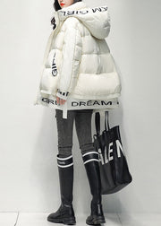 White Patchwork Loose Duck Down Down Jacket Zip Up Zippered Winter