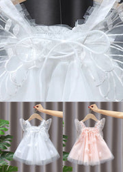 White Patchwork Tulle Baby Girls Dresses Ruffled Butterfly Summer