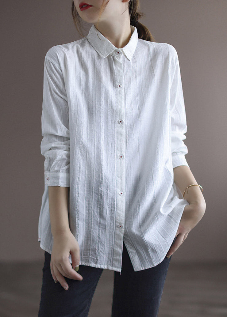 White Peter Pan Collar Button Cotton Shirt Long Sleeve