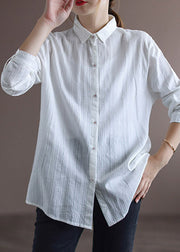 White Peter Pan Collar Button Cotton Shirt Long Sleeve