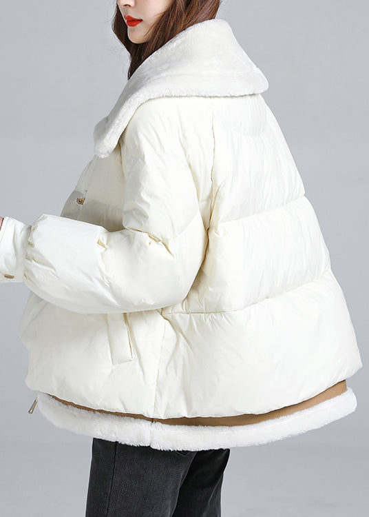 White Pockets Patchwork False Two Pieces Fine Cotton Filled Puffer Jacket Winter