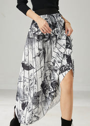 White Print Chiffon Pleated Skirts Elastic Waist Summer