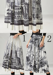 White Print Chiffon Pleated Skirts Elastic Waist Summer