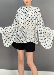 White Print Chiffon Shirts Lace Up Batwing Sleeve