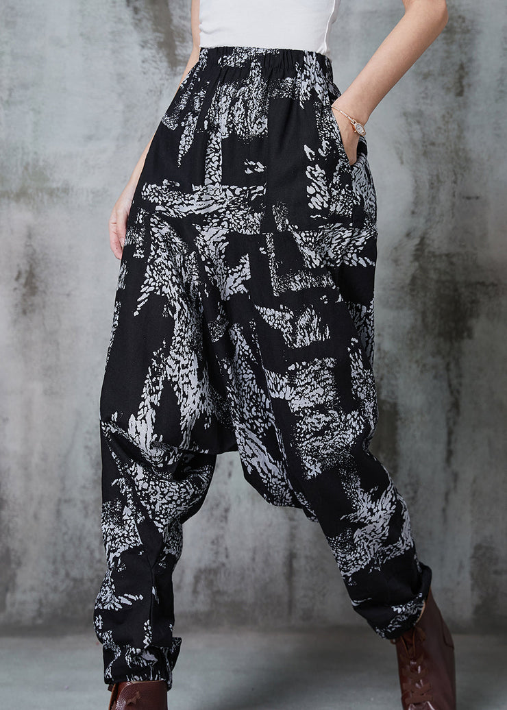 White Print Cotton Harem Pants Oversized Spring