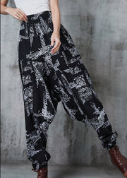 White Print Cotton Harem Pants Oversized Spring