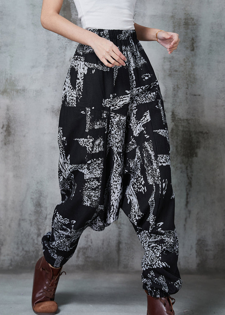 White Print Cotton Harem Pants Oversized Spring