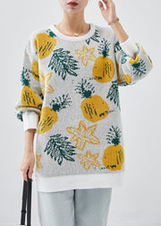 White Print Cozy Knit Sweater Oversized Winter