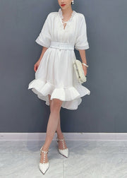 White Ruffled Patchwork Maxi Dress Half Sleeve