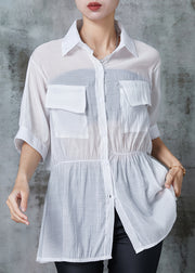 White Silm Fit Cotton Fake Two Piece Shirts Cinched Summer