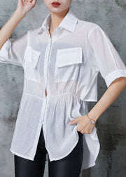 White Silm Fit Cotton Fake Two Piece Shirts Cinched Summer