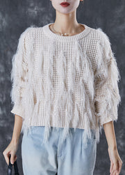 White Thick Knit Sweaters Tasseled Sequins Winter