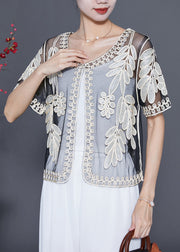 White Tulle Cardigan Sequins Embroideried Summer