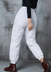 White Warm Fine Cotton Filled Pants Elastic Waist Winter