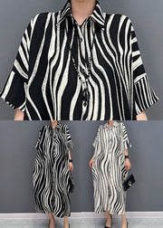 White Zebra Pattern Maxi Dress Oversized Turn-down Collar Summer